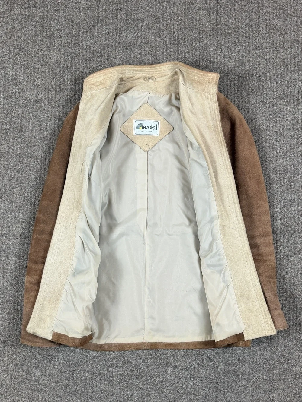 Vintage Lesoleil Suede Leather Open Front Jacket Women’s Small High Collar 90s